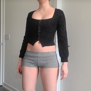 Square Neck Button-Up Bodycon Wool Thick Cardigan